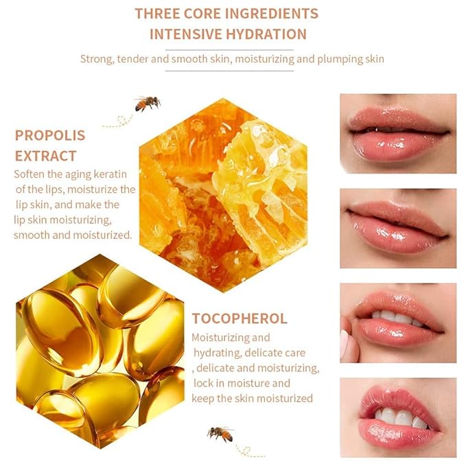 2PCS Bee Lip Balm Honey Pot, Lip Mask Propolis Moisturizing Lip Balm with Stick,Propolis Moisturizing Honey Lip balm,Hydrating & Prevention Dry and Cracked Lip,Lip Care Skin Care Products
