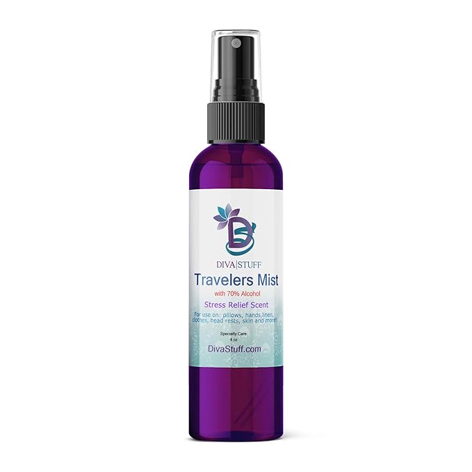 Diva Stuff Travelers Mist – Promotes Clear Skin & Protects from Acne-Causing Funk, Cleans Pillows, Hands, and Sheets – Aromatherapy Spray for Relaxation and Sleep, Made in USA (Stress Relief, 4 oz)