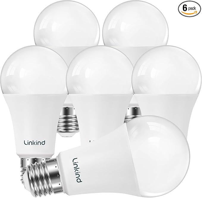 Linkind A19 LED Light Bulbs Dimmable, 100W Equivalent Light Bulbs, 16W, 2700K Soft White, 1600 Lumens LED Bulbs, E26 Standard Base, 120V, Lighting for Bedroom Living Room Home Office, 6 Packs