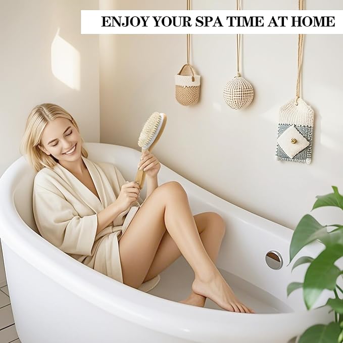 6 Pack Dry Brushing Body Brush, Soft Natural Bristle Exfoliating Dry Brush with Contoured Wooden Handle for Lymphatic Drainage Cleaning Body Skin Care