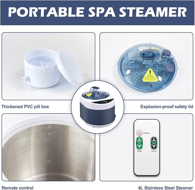 Sauna Steamer, Portable Steam Generator with Remote Control, 4 Liters Stainless Steel Sauna Steamer Pot, Sauna Steam Machine with Timer Display, 1500W Home SPA Fumigation Sauna Steam Machine