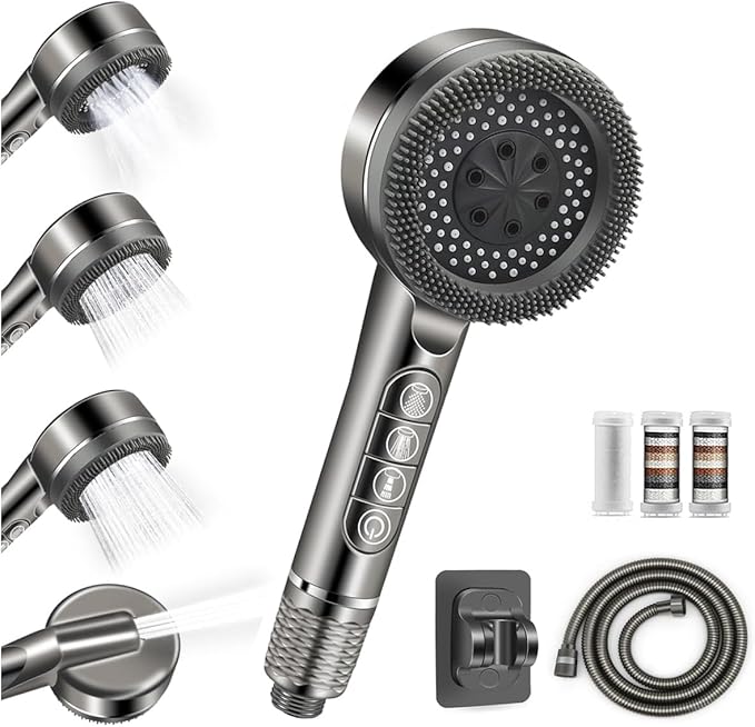 Filtered Shower Head with Handheld, High Pressure 3 Spray Showerhead with Filters & Upgraded Anti-clog Nozzles for Hard Water -Remove Chlorine, Reduce Dry Itchy Skin -ON/OFF Switch for Pet Bath