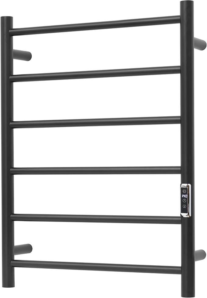 Heated Towel Racks for Bathroom, Wall Mounted Electric Towel Warmer Racks with Timer & Temperature Control, 6 Bar Stainless Steel Towel Heater for Bathroom, Black, Plug-in