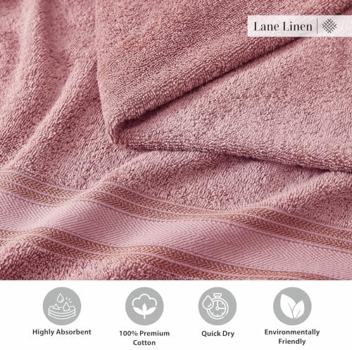 LANE LINEN 100% Cotton Large Bath Towels Set of 4 (30"x60") - Zero Twist, Mercerized Cotton Bathroom Towel 4 Pack - Quick Dry, Soft & Absorbent Large Towels Set - Oeko Tex Certified - Wishful Mauve - Image 6