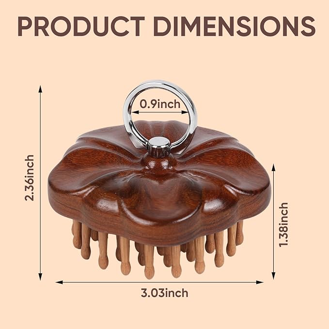 Wooden Massage Massager for Hair Growth,Head Scalp Comb,Manual Body Relax Massage Tool,Hair Brush Massager,Flower Design with Ring (54PCS Thin Tooth)