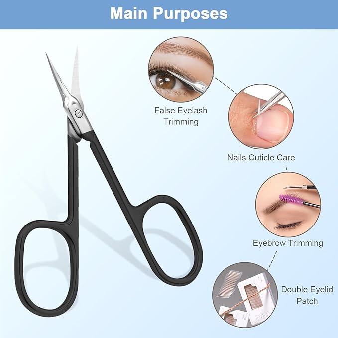 Lermende Cuticle Scissors Extra Fine Curved, Portable Stainless Steel Manicure Scissors with Sharp Curved Blade, Multi-Purpose Russian Manicure Cuticle Trimmer. (Black, Square Handle)