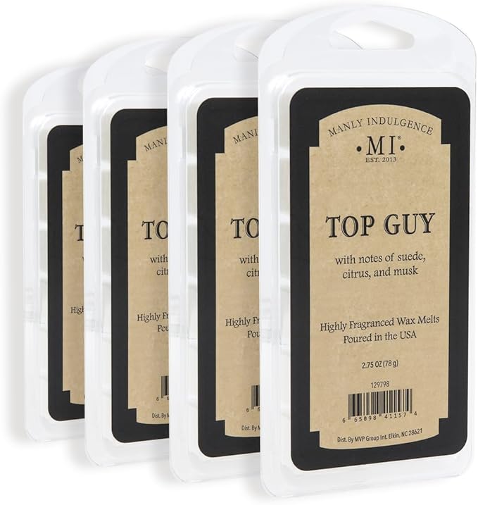 Manly Indulgence Top Guy Scented Wax Melts, Wax Melt Warmer Cubes, Long Lasting Scented Wax Warmer Cubes, 4 Pack, 6 Cubes Each - Made in The USA