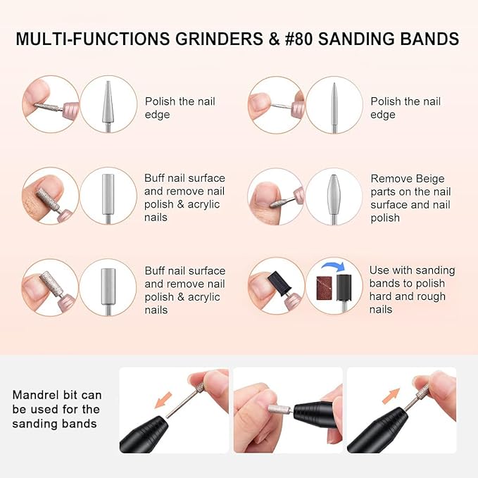 COSITTE Electric Nail Drill, USB Electric Nail Drill Machine for Acrylic Nails, Portable Electrical Nail File Polishing Tool Manicure Pedicure Efile Nail Supplies for Home and Salon Use Black