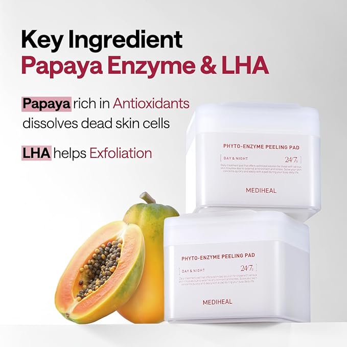 MEDIHEAL Toner Pads - Phyto Enzyme Exfoliating Peeling Pad (90 count) with LHA&Papaya Enzyme - Pore Tightening&Sebum Control - Dual-Textured Facial Pad for Pore Care, Korean Skin Care