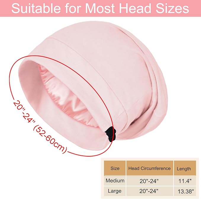 Satin Bonnet for Sleeping Night Cap, Adjustable Satin Lined Silk Bonnets Sleep Cap for Curly Hair Braids Beanie Black Women