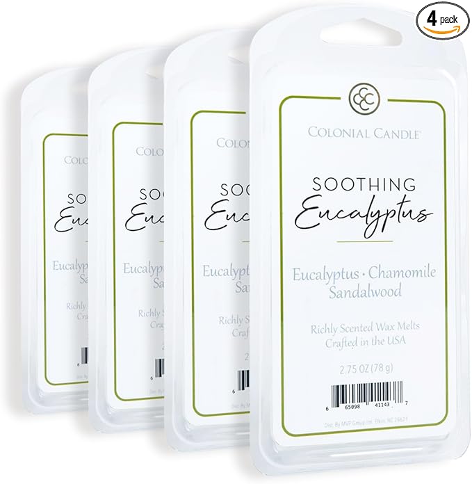 Colonial Candle Soothing Eucalyptus Wax Melts, Wax Melt Warmer Cubes, Long Lasting Scented Wax Warmer Cubes, 4 Pack, 6 Cubes Each - Made in The USA