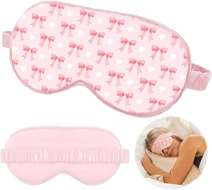 Pink Bow Sleep Mask for Women, Pink Sleep Mask, Night Masks for Sleeping for Women, Double Layer Silk Filling and Elastic Strap, Travel and Nap, Soft Eye Cover Eyeshade