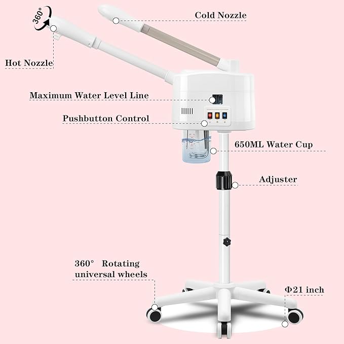 2 in 1 Facial Steamer with Cold & Hot Mist, Professional Face Steamer with Timer Function, and Adjustable Height for Spa, Salon, and Home Use