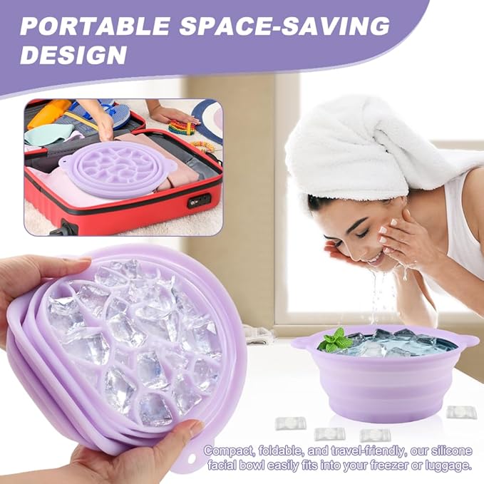 Face Bowl for Ice with Built-In Ice Tray, Collapsible Silicone Facial Ices Bath Bowl for Cold Plunge Therapys, Skin Tightening & Acne Relief, Portable Spa Tool for Home Travel (COLOR:purple)