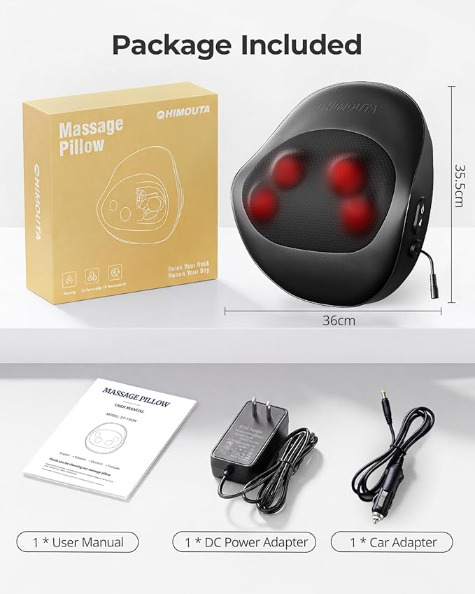 Electric Neck Massager Pillow, Ultra-Quiet Corded Neck and Shoulder Massager with Heat, Portable 3D Kneading for Shoulder, Leg & Calf Muscle Pain Relief, Relaxing Gift for Men & Women