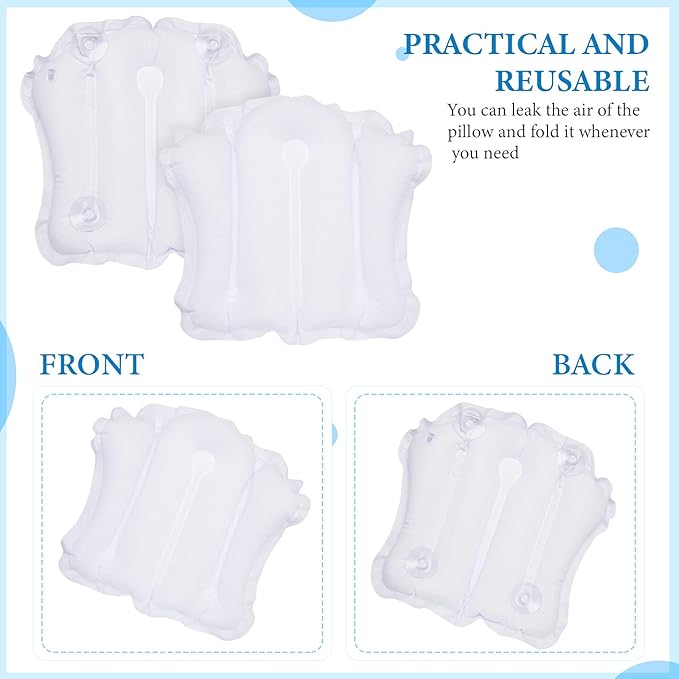 Jetec Inflatable Bath Pillow for Tub Non Slip Bathtub Pillow Soft Comfortable Terry Cloth Bath Pillow White Head Spa Pillow with Suction Cup for Bathtub Cushion, Hot Tub