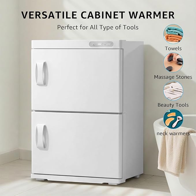 TABU Hot Towel Warmer Cabinet, 46L Extra Large Professional Towel Heater with Stainless Steel Racks & Water Drip Tray, for Spa, Salon, Barber and Home,White