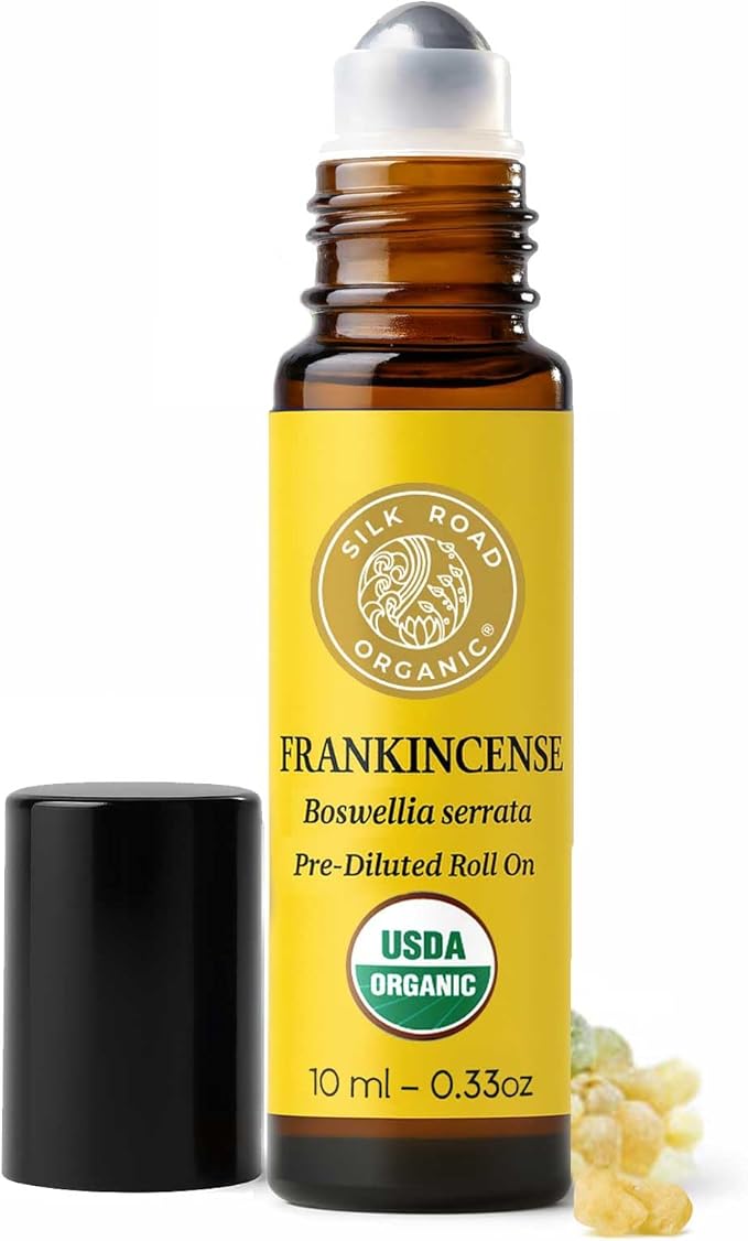 Silk Road Organic Frankincense Serrata Essential Oil Roll on for Deep Relief of Body Aches & Stiffness | USDA Certified Aromatherapy Roller (10 ml)