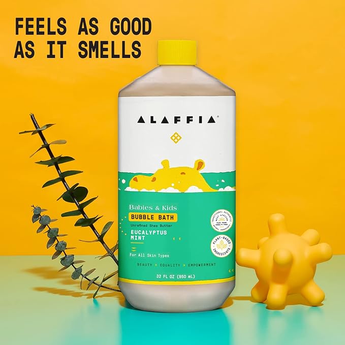 Alaffia Bubble Bath for Babies & Kids, Eucalyptus Mint 2-Pack – Long-Lasting, Moisture-Rich Bubbles with Shea Butter, 32 Fl Oz Ea