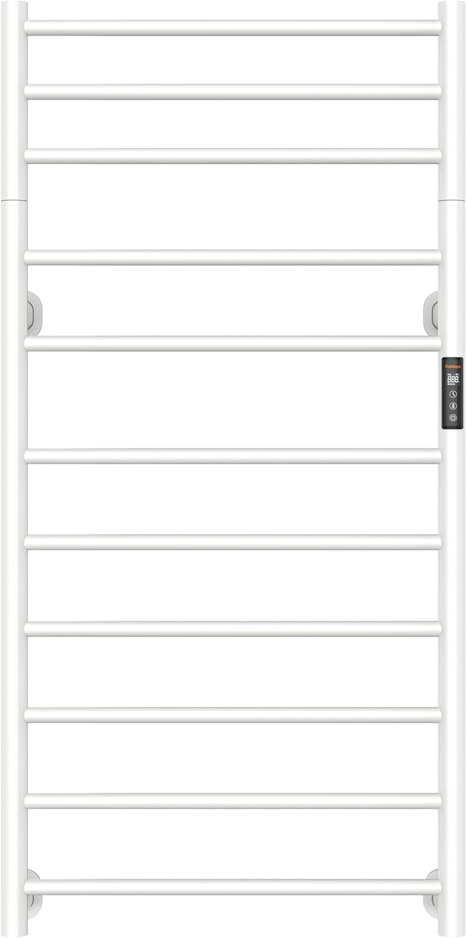 Foldable Heated Towel Rack, Dual-Zone Electric Towel Warmer Rack with Timer, GFCI Plug-in or Hardwired, Wall-Mounted, Drill-Free Installation, Matte White, CA3-1100X550-Standard-MW