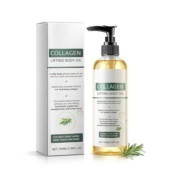 Elycura Collagen Lifting Body Oil for Skin, Lightweight Non Greasy After Shower Body Care, Helps Soften Crepey Skin, Hydrating Moisturizing Body Oil for Firmer Smoother Looking Skin, 3.38 Fl Oz