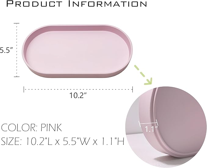 Pink Small Tray (10 inch), 3 Pack Oval Tray for Bathtub Bathroom Vanity Items, Countertop Organizer, Soap, Perfume.