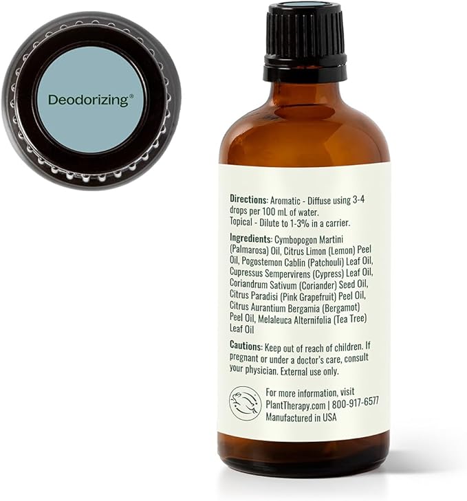 Plant Therapy Deodorizing Essential Oil Blend, 100 mL (3.3 oz), Made with 100% Pure Essential Oils, Undiluted, Perfect for Essential Oil Diffusers and Freshening A Room