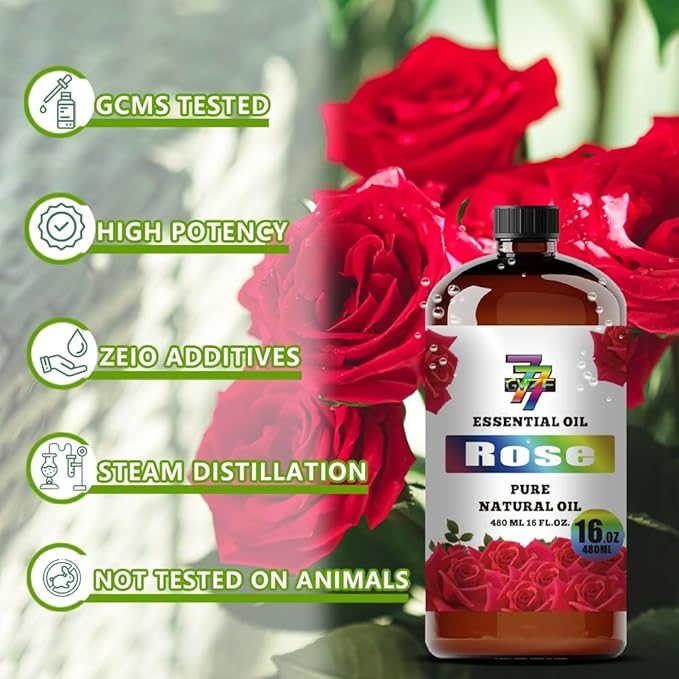 Rose Essential Oil - GV77ZF Rose Oils for Diffusers, Humidifiers, DIY Candles, Soap, Cleaning, Home, Office, Yoga, Massage, Gifts - 16 fl oz (480 ml)