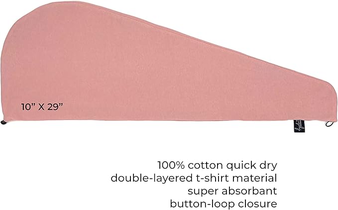 Elizabeth Roberts 100% Cotton T Shirt Hair Towel Wrap Plopping Essential Turban Style Hair Drying Towel for Women and Men All Hair Types and Styles, Blush