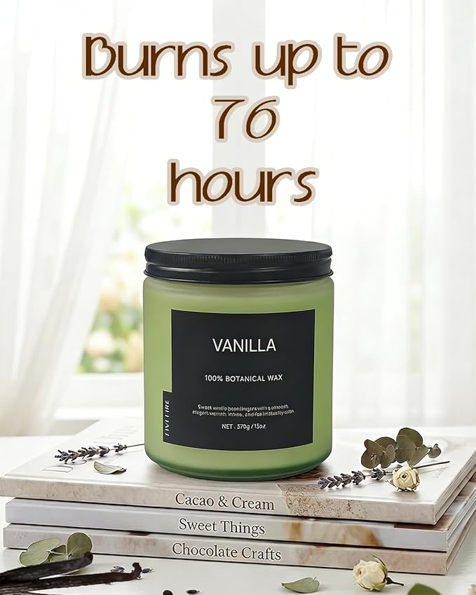 Vanilla Scented Candle, 13oz Soy Wax Candle, 70–80 Hour Burn Time, Warm & Sweet Home Fragrance, Cozy Candle for Relaxation, Gift for Women Men, Bedroom & Self Care Use