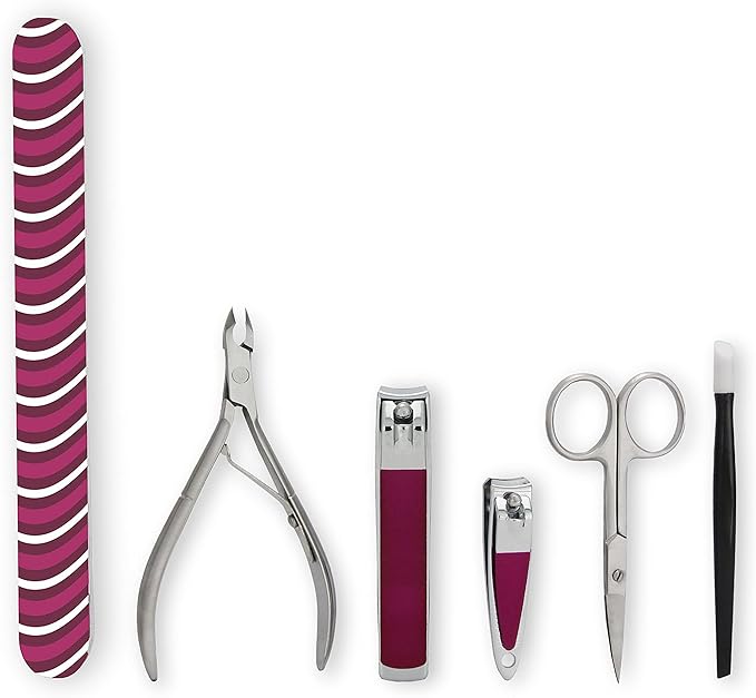 Amazon Basics 6-Piece Manicure and Pedicure Kit, Nail Care Grooming Tools with Cuticle Nipper and Nail Clippers