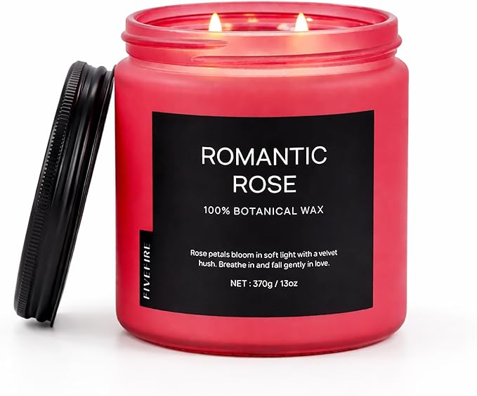 Rose Scented Candles for Home, 13oz Organic Soy Wax, 76-Hour Clean Burning, Non Toxic Natural Candle, Romantic Floral Aroma for Relaxation, Aromatherapy Gift for Women Men