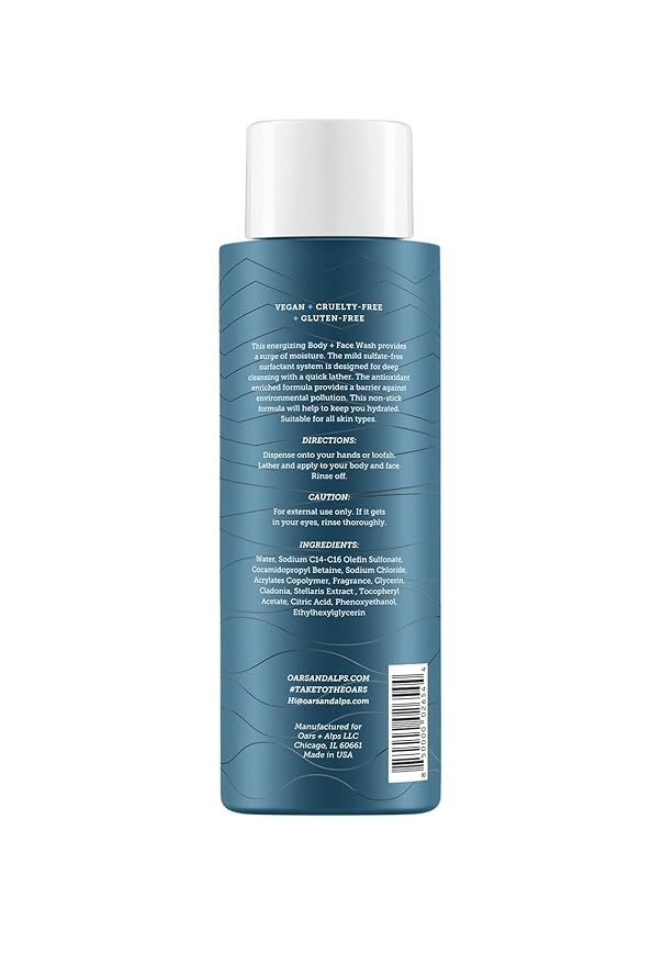 Oars + Alps Body Wash for Men, Mens Body Wash & Face Cleanser with Vitamin E & Antioxidants, Moisturizing, Paraben & Sulfate Free Cleanser, Fresh Ocean Splash, 1pk