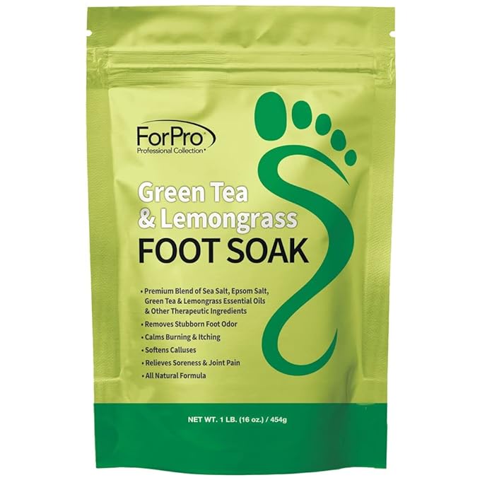 ForPro Professional Collection Green Tea & Lemongrass Foot Soak with Sea & Epsom Salt for Toenail Athletes, Stubborn Odor Scent, Softens Calluses & Soothes Sore Tired Feet - 48 Ounces (3 1-lb Packs)