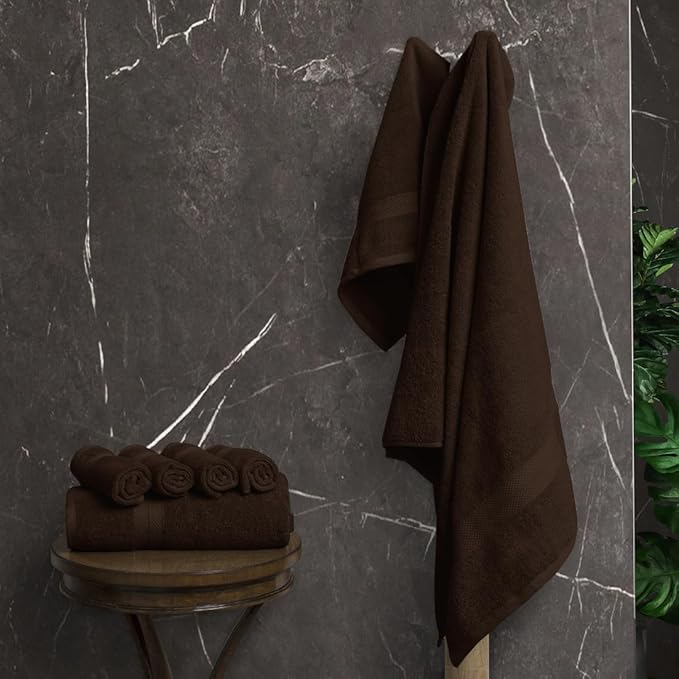 Avalon Towels Luxury 8 Piece Chocolate Towels Set, 2 Bath Towels, 2 Hand Towels and 4 Washcloths, 600 GSM 100% Ring Spun Cotton Highly Absorbent Chocolate Bathroom Towels, Ideal for Hotel, Spa and Gym