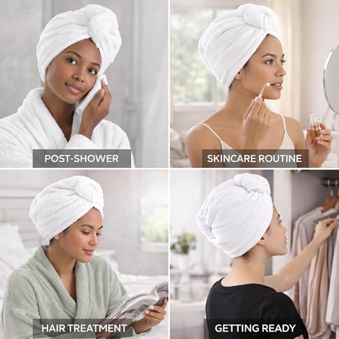 100% Turkish Cotton Hair Towel Wrap 2 Pack – Oeko-TEX Certified Quick Dry Turban for Wet Hair – Soft, Absorbent, Gentle on Curly & Long Hair – 10x26 Inch