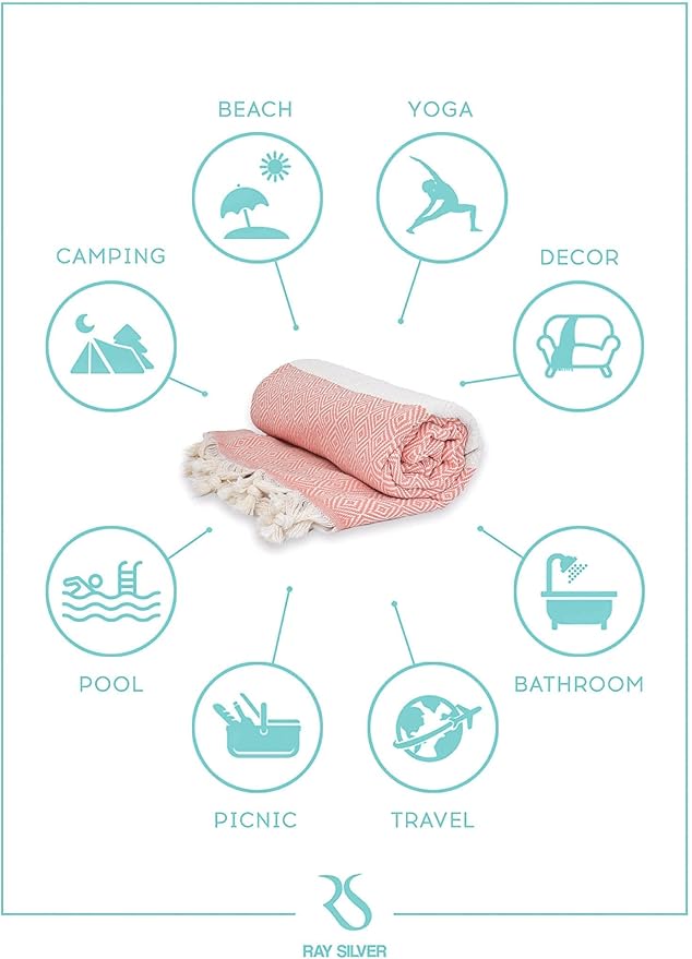Turkish Beach Towel Oversized Clearance XL 40x71- Sand Free - 100% Cotton Soft Quick Dry - Extra Large Blanket Travel and Pool Towels for Adults- Cloud Sandproof, Beach Essentials for Women