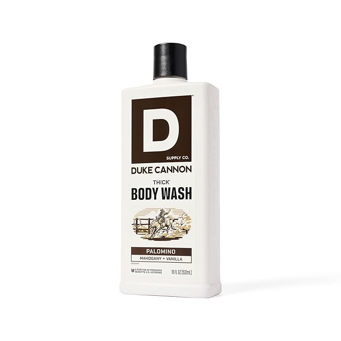 Duke Cannon Supply Co. Thick High Viscosity Body Wash – 3X Thicker, Cleansing Shower and Bath Gel, Mineral-Enriched for Men – Shower Gel – Men’s Body Scrub – Palomino (18 oz)