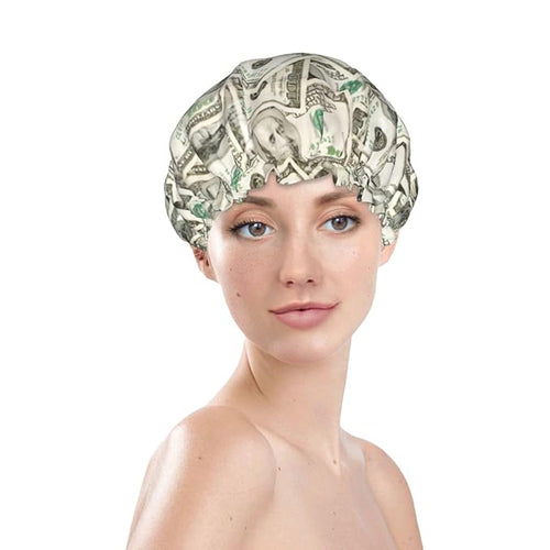 100 Dollar Money Shower Cap For Women Reusable Waterproof Double Layers Bath Cap Hair Protection Elastic Ladies Spa Salon Shower Hat