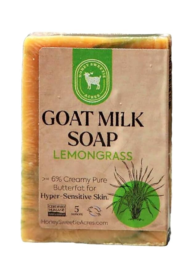 Honey Sweetie Acres Lemongrass Goat Milk Soap - Handmade 5 oz Bar, Made with Natural Ingredients, Moisturizing & Gentle, Made in the USA