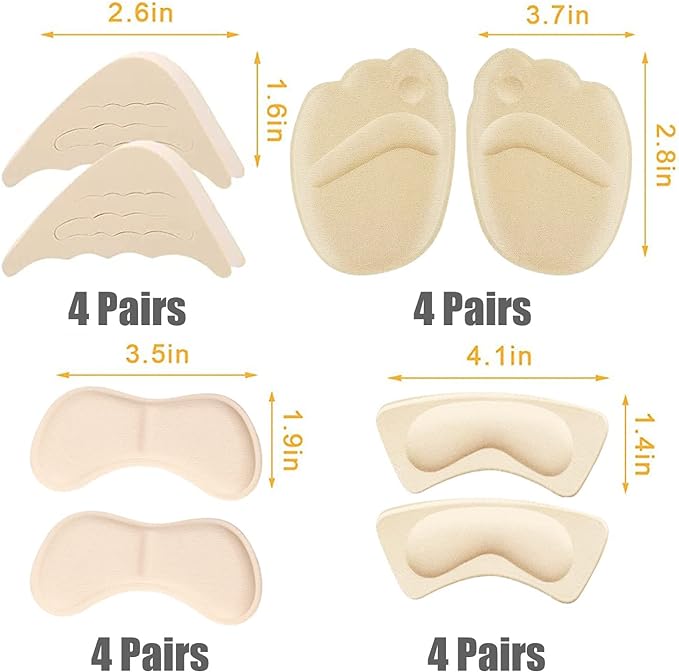 16 Pairs Shoe Filler Heel Pads for Womens Shoes - Shoe Filler for Too Big Shoes Women with Toe Inserts, Toe Inserts for Too Big Fit