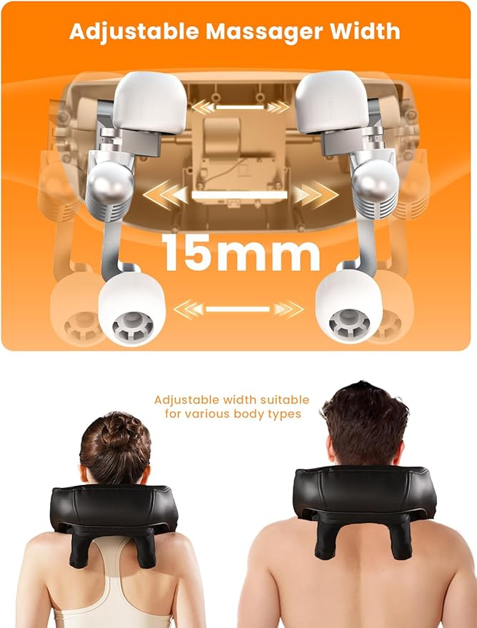 Shiatsu Neck Massager with Heat for Pain Relief Deep Tissue, Upgraded Adjustable Width 4D Kneading Shoulder Massage, Electric Back Massage Pillow, Gifts for Women Men Mom Dad, Mothers Day