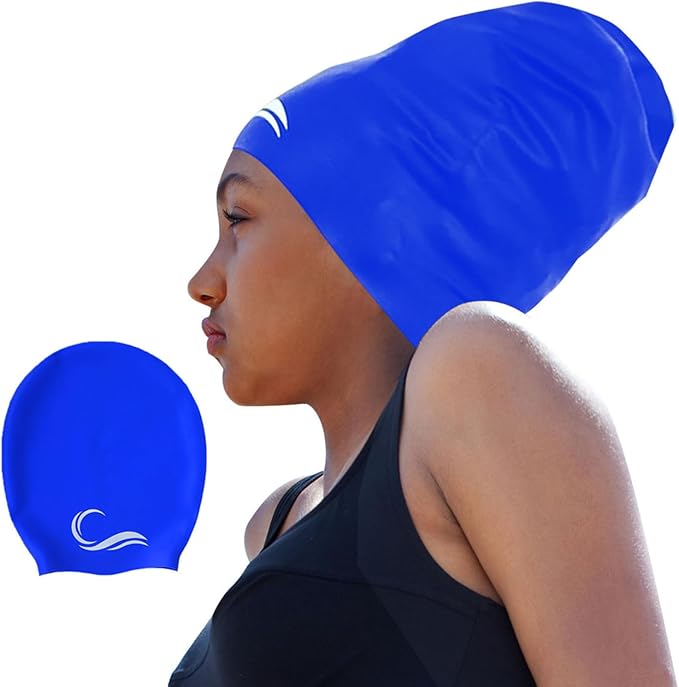 Interlaken Silicone Swim Cap (Check Size Before Buying) - Waterproof Black, Red & Blue Swim Cap