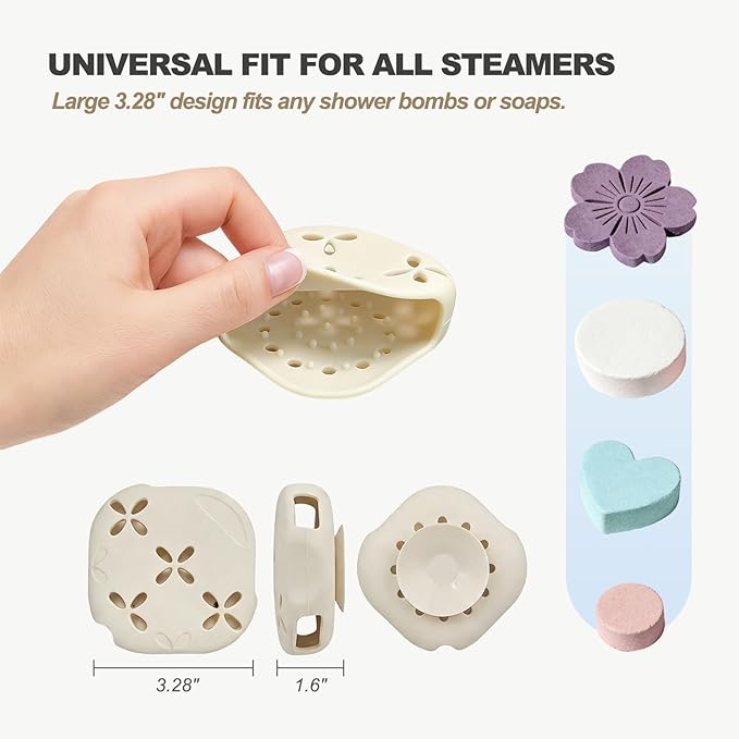 Silicone Shower Steamer Holder with Suction Cup - 3.28" Aromatherapy Steamer Tray for Shower Wall & Floor - Draining Soap Dish & Bath Bomb Hanger for Bathroom, Bedroom & Living Room - Easy Clean