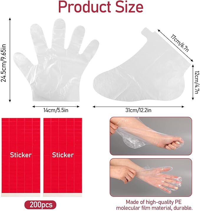 200 Pcs Paraffin Wax Liners for Feet and Hand, Disposable Paraffin Bath Liners Plastic Hand and Foot Bags for Hand & Feet Thermal Hot Wax Therapy SPA Paraffin Wax Machine,Larger and Thicker
