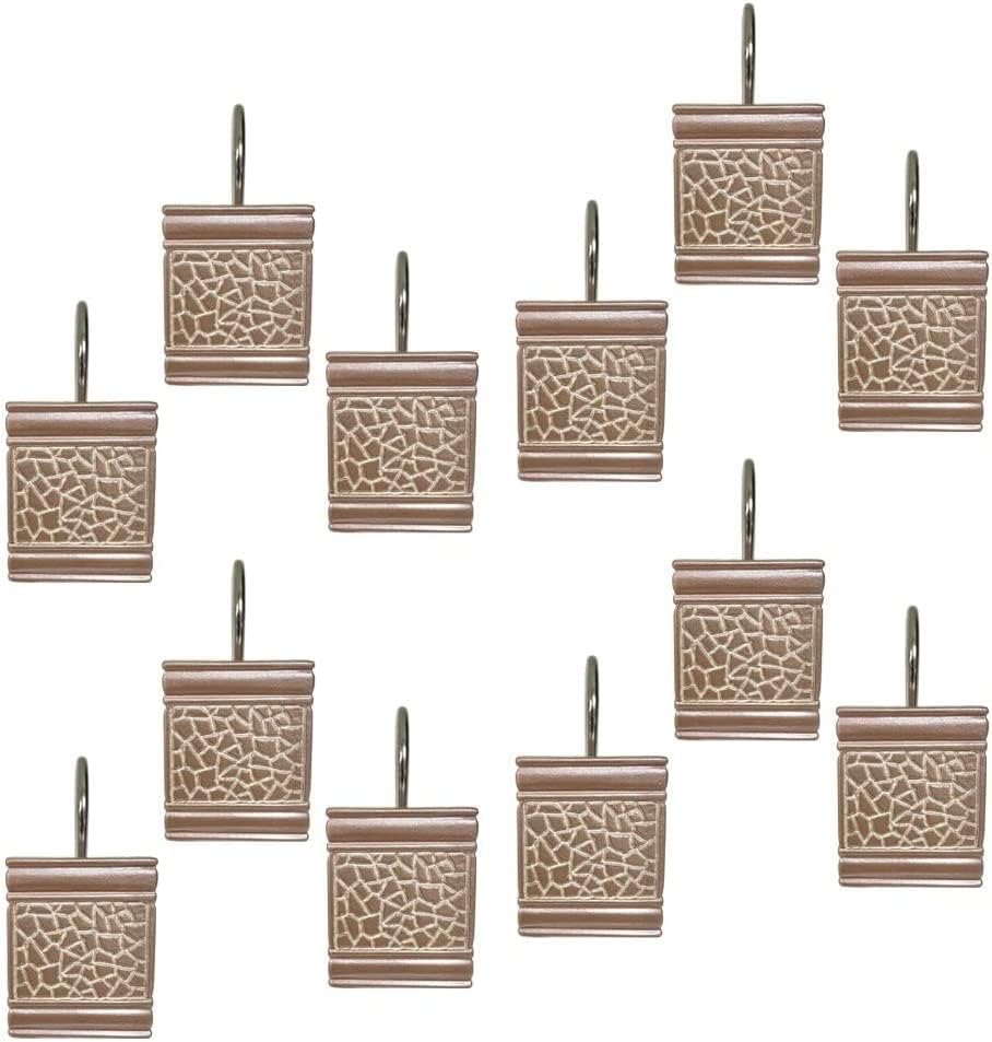 Zahari Home 13pc Sinatra Bathroom Shower Curtain Set - Blush Luxury Fabric With 12 Hooks - Unique Design Bling - Image 4