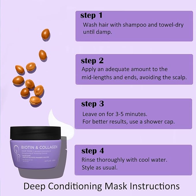 Luseta Biotin & Collagen Hair Mask for Dry & Damaged Hair and Growth-Thickening Hair Treatment-Anti Frizz, Nourishment for Thin Hair 8.5 oz
