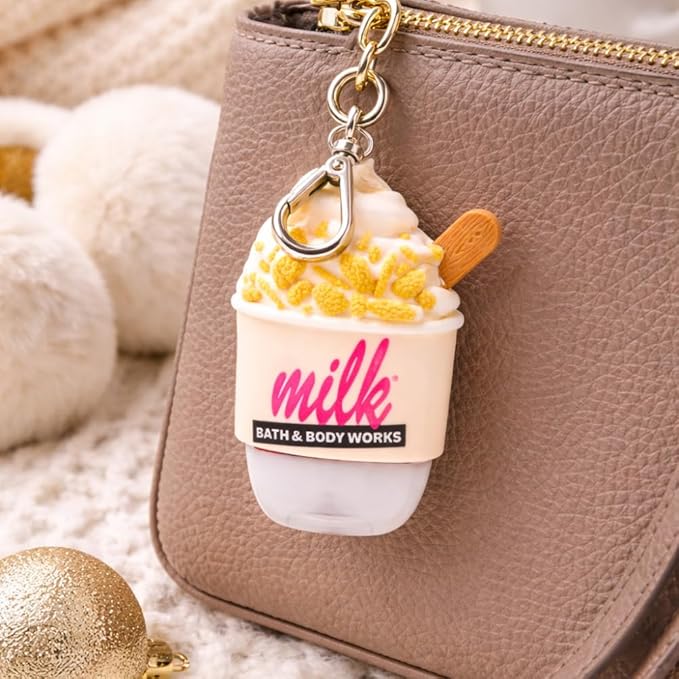 Bath & Body Works Milk Bar Corn Flake Soft Serve PocketBac Holder – Silicone Sanitizer Holder with Silver-Tone Clip