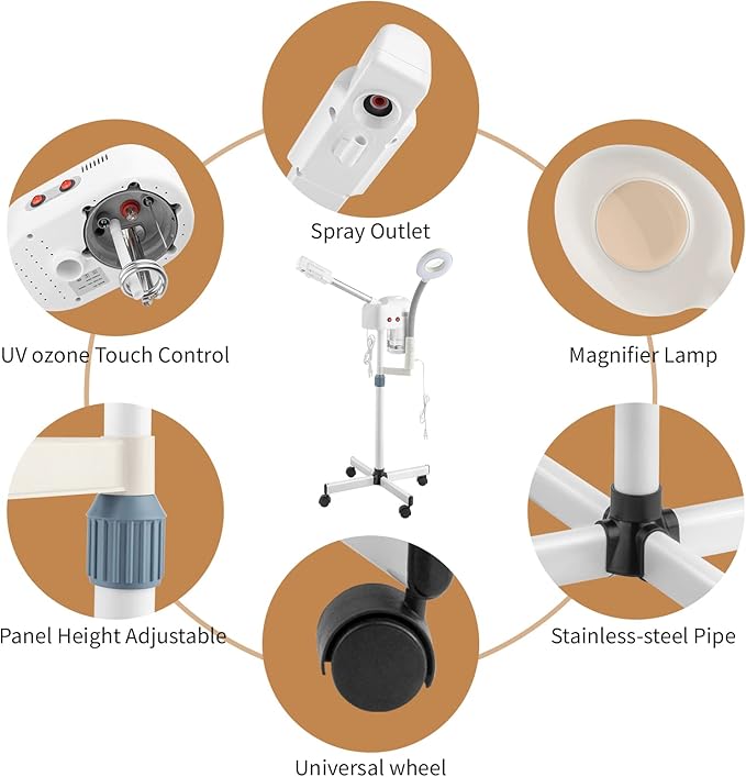 Facial Steamer Professional with Hot Mist Ozone Function, 3X LED Magnifying Lamp, Face Steamer for Home and Salon Spa Use, 360° Rotatable Nozzle & Adjustable Height