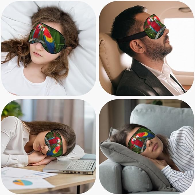 Macaws Parrot Silk Sleep Mask Tree Branch Bright Bird Tropical Eye Mask Sleeping Eye Sleep Shade Cover for Men Women Boy Girl Airplane Travel Rest with Elastic Strap